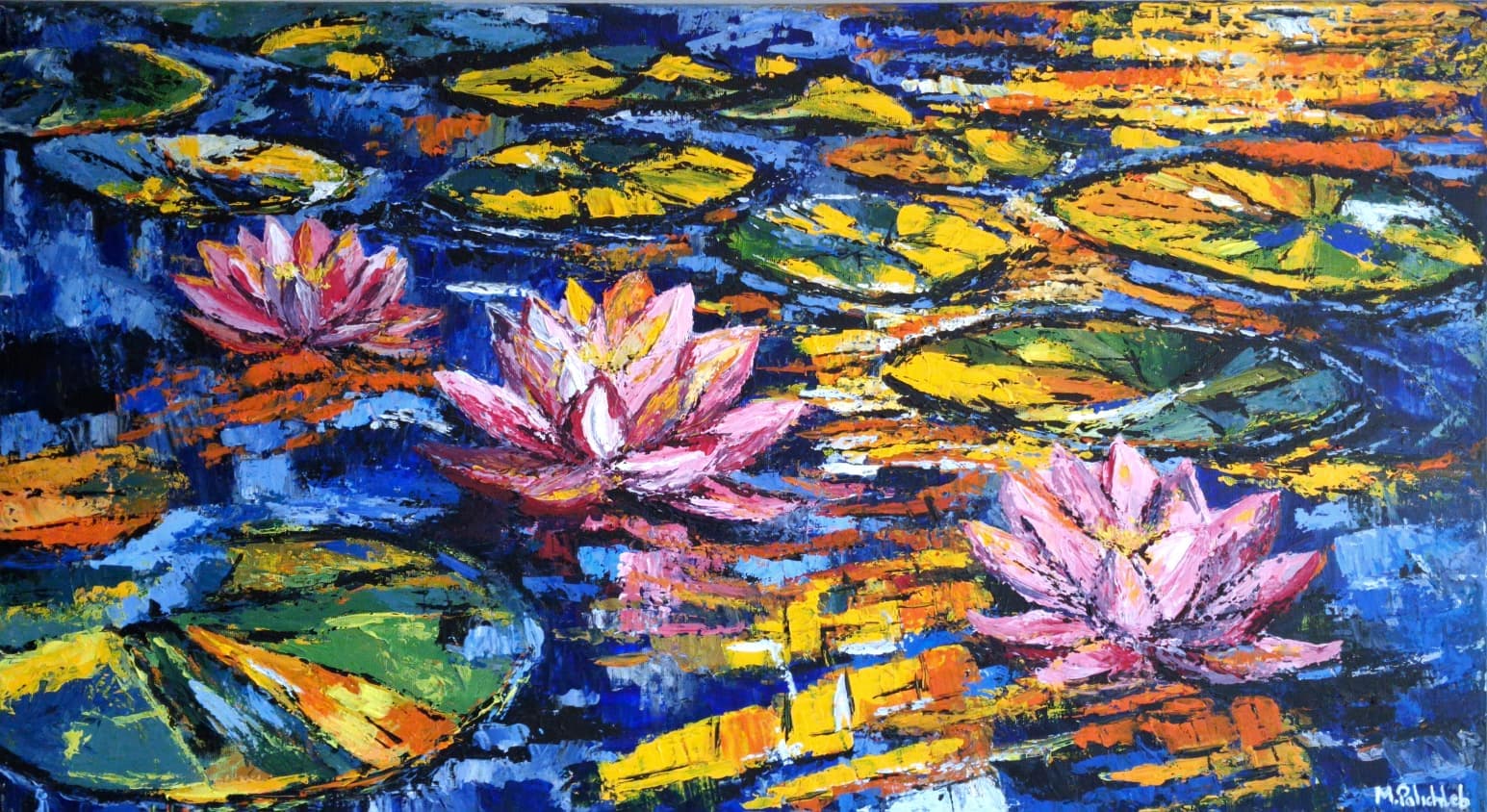 Farby akrylowe Nenufary autorstwa M. Palichleb Art - detale faktury
