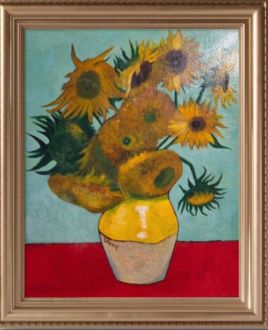 Farby akrylowe Kopia "wariacja " z cyklu " Słoneczniki " Vincent van Gogh  autorstwa IJ_Art - detale faktury