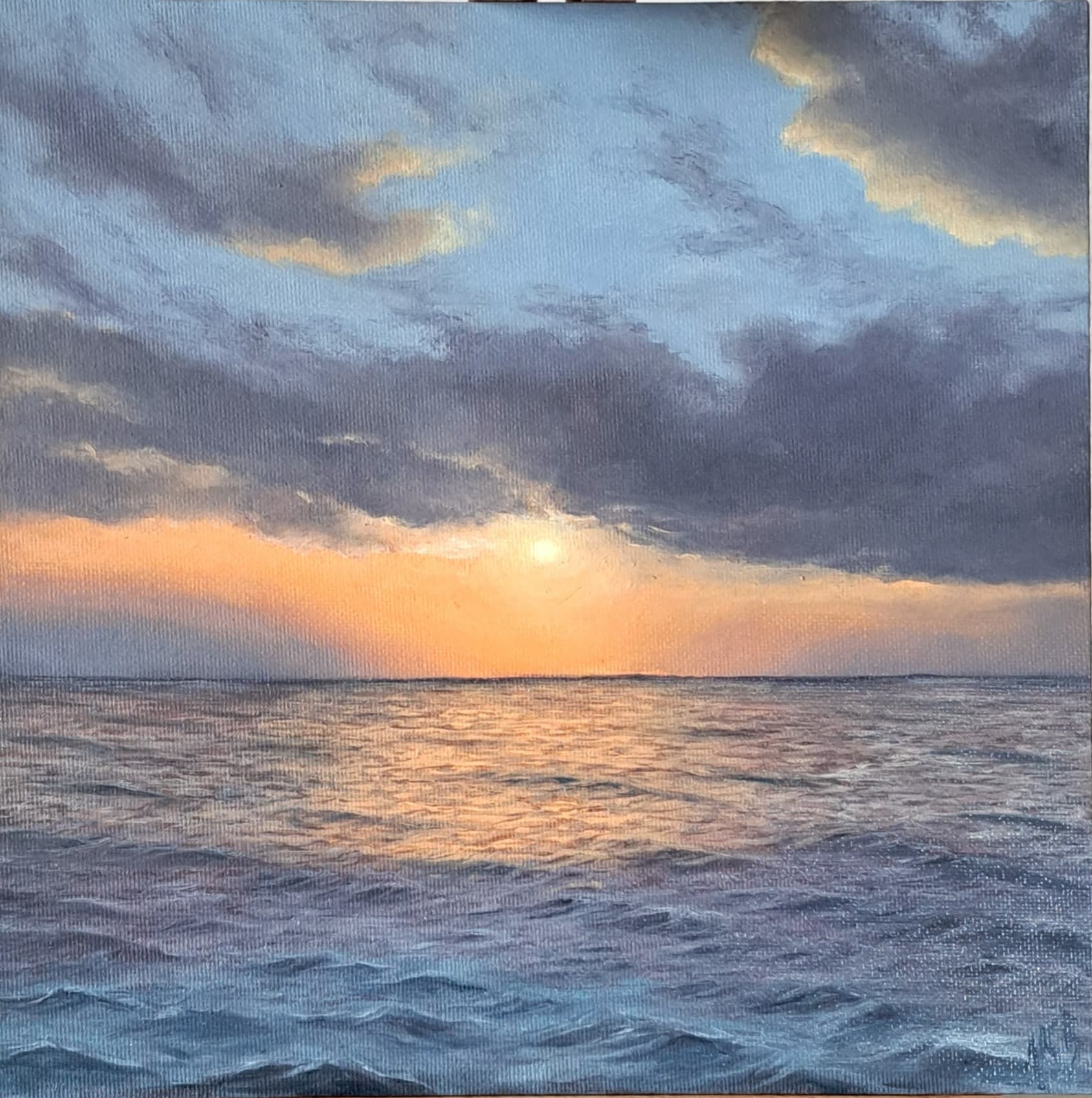 Farby olejne Zachód słońca nad oceanem autorstwa JuliaKB.Art - detale faktury
