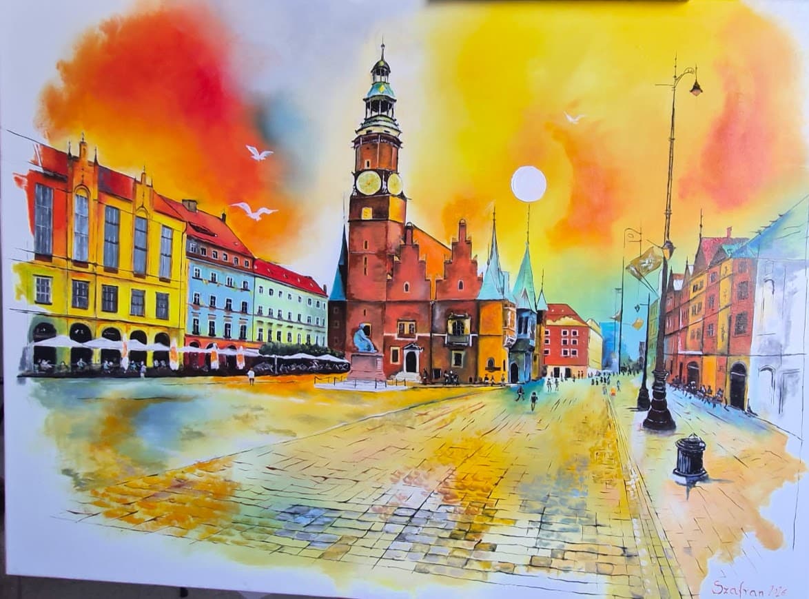 Farby olejne Ratusz wrocławski autorstwa Wiesław - detale faktury