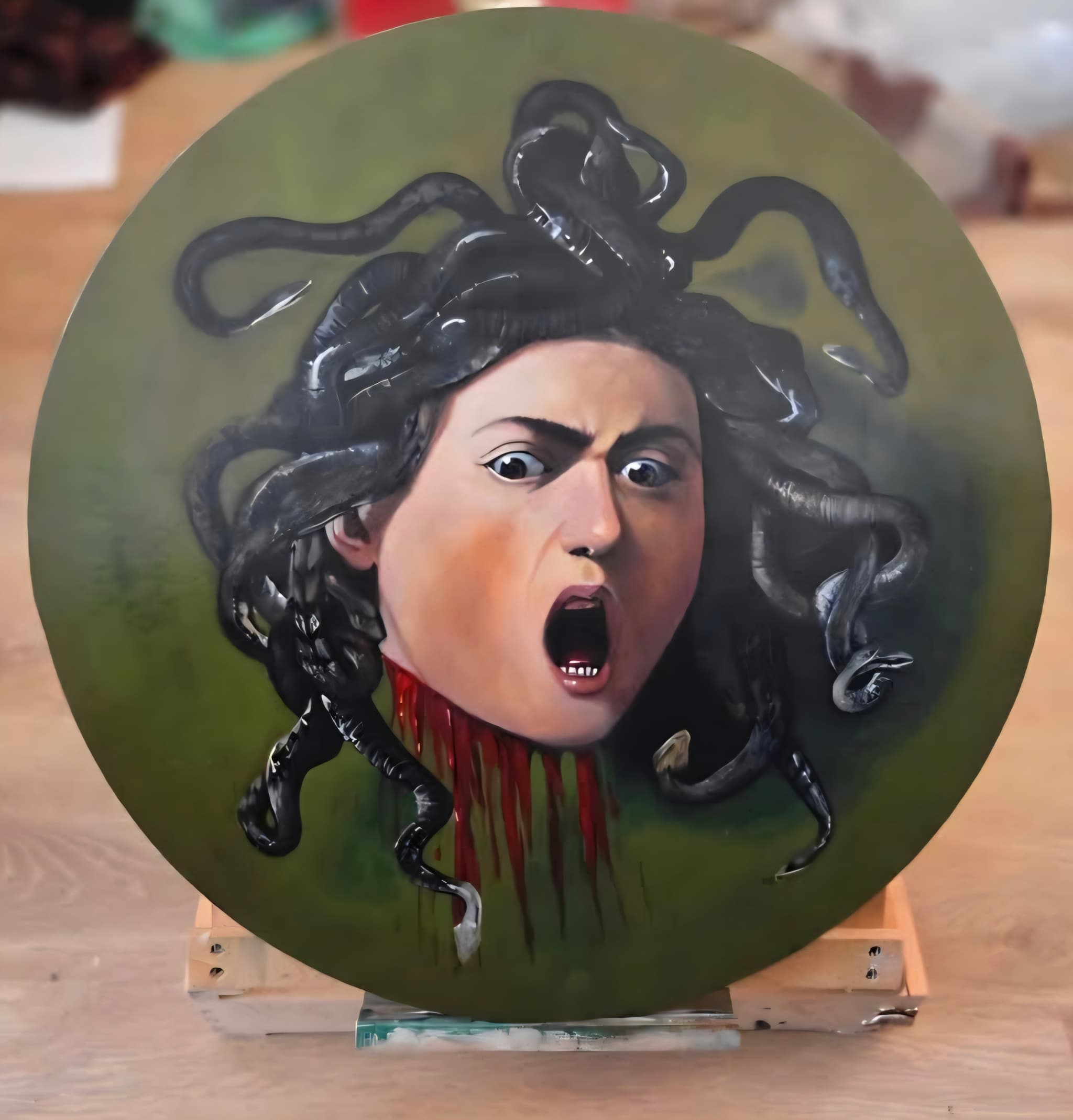 akryl "Głowa Meduzy " według Caravaggio  autorstwa IJ_Art - detale faktury