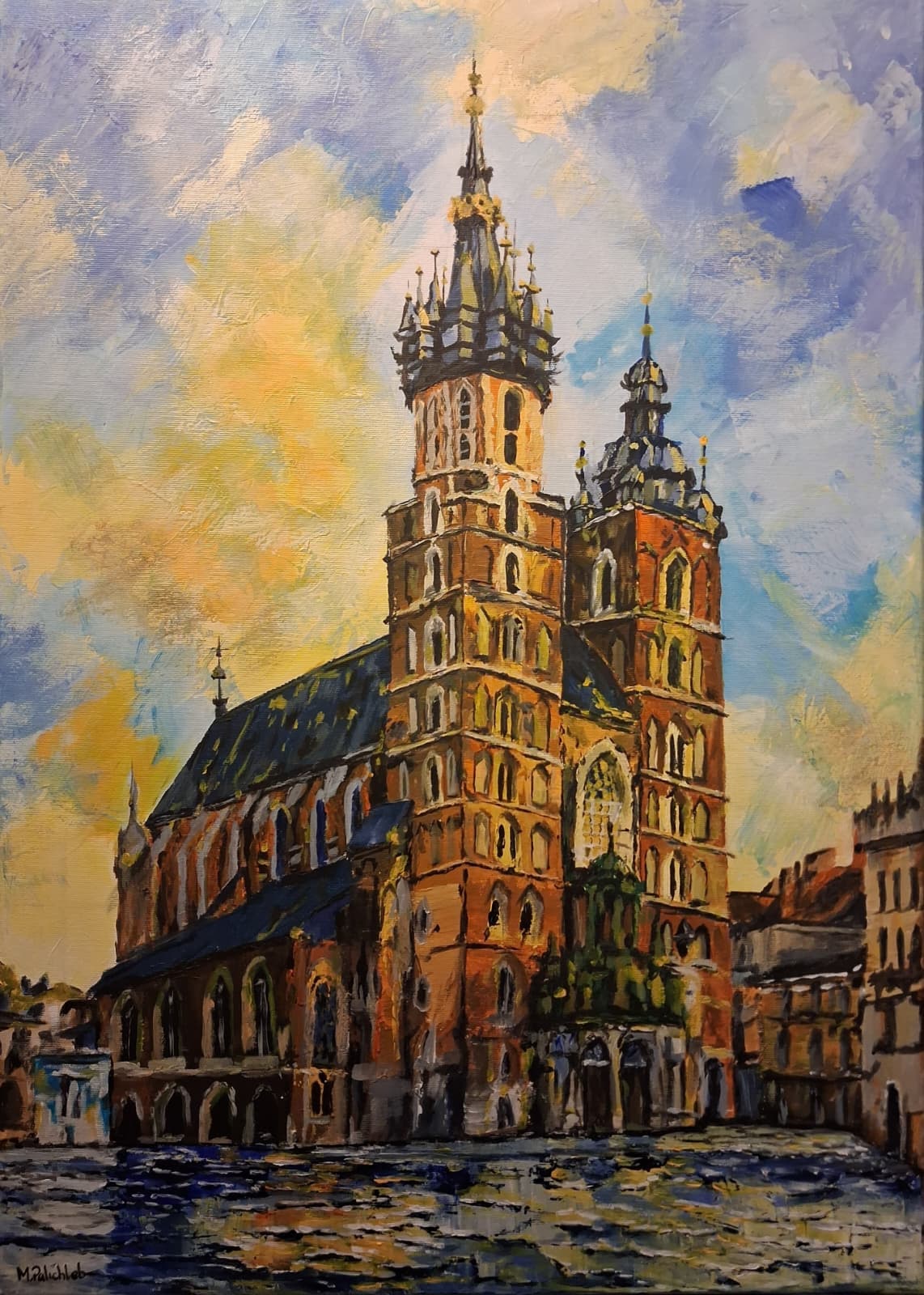 Farby akrylowe Bazylika Mariacka w Krakowie autorstwa M. Palichleb Art - detale faktury